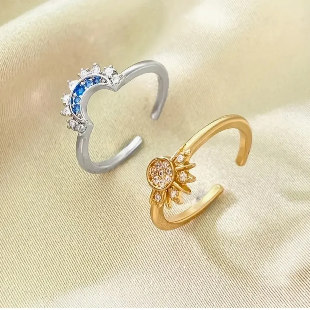 Cubic Zirconia Moon and Sun Ring, Sun and Moon Ring, Star Ring, Celestial Rings